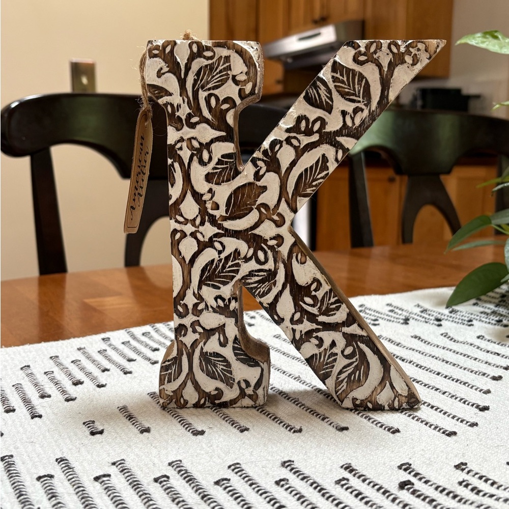 Decorative Wooden Letter K with Floral Design